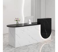 RiouPsithuric Bureau de réception de salon blanc et noir avec rangement, table de comptoir moderne avec éclairage doux pour petites entreprises (1,3 m)