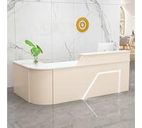 RiouPsithuric Bureau de réception en forme de L avec lumières, comptoir avant beige et blanc pour caisse, hall d'entrée et magasin, 130 cm - Réception moderne pour bureau et vente au détail