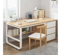 RiouPsithuric Bureau d'ordinateur moderne avec étagère à 3 tiroirs et finition chêne 119 cm Station de travail pour étudiants et écrivains