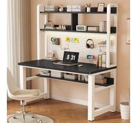 RiouPsithuric Bureau d'ordinateur Noir élégant, Bureau d'étude Robuste avec Panneau perforé et étagères de Rangement, Table de Jeu compacte pour la Maison et Les Petits espaces (80 x 60 cm)