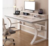 RiouPsithuric Bureau Industriel Moderne en métal et Bois, Table d'étude spacieuse pour Travailler, Jouer et étudier dans la Chambre ou Le Salon (Blanc, 100 x 61 cm)
