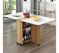RiouPsithuric Klappbarer Esstisch mit 6 Rädern und 2 offenen Ablageflächen. Klappbares Design. Zusammenklappbar und ausziehbar. Ideal zum Arbeiten, Studieren und Essen. Platzsparend und vielseit