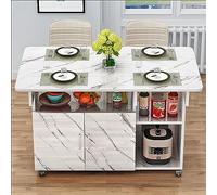 RiouPsithuric Klappbarer Esstisch mit Schrank und offenem Regal, platzsparend, Mobil, 6 Räder, Ideal zum Arbeiten, Studieren und Essen (Farbe: A, Größe: 80 cm)