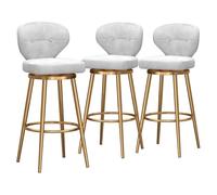 RiouPsithuric Lot de 3 tabourets de Bar en Velours avec Repose-Pieds et Pieds en métal doré pour îlot de Cuisine, Salle à Manger, pub - Tabourets de Bar Blancs élégants, Hauteur d'assise 75 cm