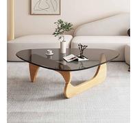 RiouPsithuric Mid-Century Moderner dreieckiger Couchtisch aus Glas mit Massivholzsockel für das Wohnzimmer, Vintage-Beistelltisch für Die Terrasse Oder das Arbeitszimmer, 44,9 x 32,3 x 16 Zoll