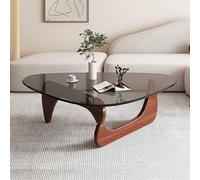 RiouPsithuric Moderner Couchtisch aus Glas im Dreieck-Design aus der Mitte des Jahrhunderts mit Massivholzsockel für Wohnzimmer, Terrasse, Arbeitszimmer, Vintage-Design, 44,9 x 32,3 x 16 Zoll