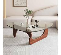 RiouPsithuric Vintage-Couchtisch aus Glas in Dreieckform, moderner Beistelltisch aus der Mitte des Jahrhunderts mit Massivholzsockel für Wohnzimmer, Terrasse, Arbeitszimmer, 82,9 x 57,1 x 40,6 c