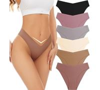 Riozz Lot de 6 Culottes de Bikini Invisibles à Taille en V sans Couture pour Femme, Culottes de Bikini Extensibles et Invisibles, Tailles S à XL, Neutres (Lot de 6), Medium