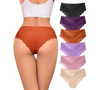 Riozz Lot de 6 culottes sexy sans couture avec bord ondulé invisible - Taille en V - En soie glacée - Hipster - Pour femme, Multicolore-01, Large