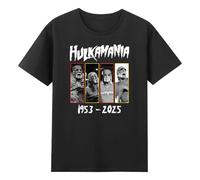 Rip Hulk Hogan Hulkamania 1953-2025 T-shirt col rond à manches courtes en coton pour femmes et hommes, Noir , L