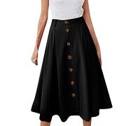 Rip Skirt Reviews Jupe à boutons pour femmes Jupe décontractée en plastique solide Taille Princesse Mode Jupe en cuir Jupe Plus Taille, Noir , L