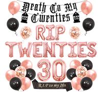 Rip Twenties Décoration de fête d'anniversaire 30 ans pour femme Guirlande de ballons noir et or rose Bannière Death to My Twenties, Rip to My 20s Sash, Numéro 30 Ballon en aluminium pour trente