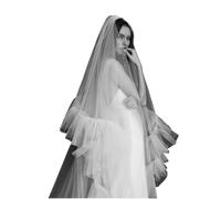 RIPASATEN Voile de Mariage Long à Volants, Bord Gonflé, Voile Cathédrale Doux et Moelleux, Accessoires de Mariée 2 Niveaux pour Un Mariage de Rêve (Blanc Pur Blanc cassé, 250 cm)
