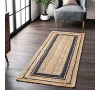 Ripaz Vogue - Tapis de Couloir Fait Main en Jute Naturel pour Salon, Couloir, Beige avec du Noir (75x240 cm)