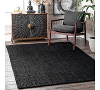 Ripaz Vogue - Tapis de Jute Rectangle Tressé à la Main Farmhouse pour Salon, Couloir, Maison, Bureau - Noir (90 cm x 150 cm)