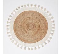 Ripaz Vogue Tapis en Jute avec Bordure Blanche - Tapis Rond Naturel tressé à la Main (160 x 160 cm)