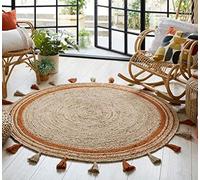 Ripaz Vogue Tapis en Jute Beige avec Bordure Orange Tussled Rond Naturel tressé à la Main (60 x 60 cm)