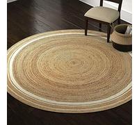 Ripaz Vogue - Tapis en Jute Naturel Fait à la Main Beige avec Style Rustique Tressé Blanc Tapis pour Salon, Chambre, Couloir (150x150 cm Round)