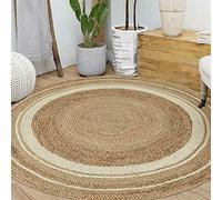 Ripaz Vogue Tapis en jute naturel tressé à la main avec bordure blanche (220 x 220 cm, rond)