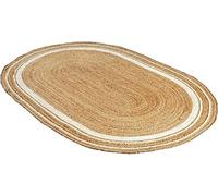 Ripaz Vogue Tapis en Jute Naturelle tressé à la Main de Forme Ovale (120 x 210 cm, Ligne Beige et Blanc)