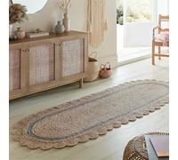 Ripaz Vogue Tapis ovale en jute naturel avec ligne grise, tressé à la main de style rustique pour couloir, salon (120 x 360 cm)