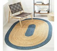 Ripaz Vogue Tapis Ovale en Jute Naturelle tressé à la Main pour décoration d'intérieur, Salon - Beige avec Bordure Bleue - 90 x 150 cm