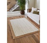 Ripaz Vogue Tapis rectangulaire tressé à la Main en Jute Blanc avec Bordure Beige (120 x 170 cm)