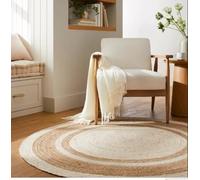 Ripaz Vogue Tapis rond en jute naturelle avec ligne blanche tressée à la main de style rustique pour couloir, salon (120 x 120 cm, rond)