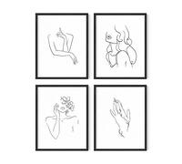 RipGrip Tirages d'art au trait minimaliste Ensemble de 4 affiches d'art esthétique | Affiche de dessin | Impressions noir/blanc | Sans cadre (8x10)