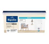RIPOLIN - Peinture Intérieure Multi-Supports - Murs, Boiseries et Radiateurs - Ultra Couvrante - Lessivable - Application Facile - Ecolabel - Aspect Mat - 2.5L - Blanc