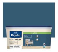 RIPOLIN - Peinture Intérieure Multi-Supports - Murs, Boiseries & Radiateurs - Ultra Couvrante - Lessivable - Application Facile - Ecolabel - Satin - 2,5L - Bleu Madura
