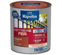 RIPOLIN - Peinture pour Fer Extérieur - Glycéro Antirouille - Sous-couche intégrée - Application directe sur Rouille - Résistante aux Intempéries, UV et Chocs - Brillant - 0,5L - Rouge Vif RAL 3031