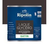 RIPOLIN Laque Glycéro Déco pour Intérieur & Extérieur - Brun Normand Ral 8019 Satin, 0,5L