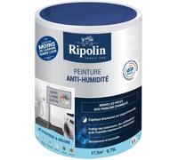 RIPOLIN - Peinture Anti-Humidité Intérieur - Haute Protection pour Murs Sujets aux Infiltrations d'Eau - Protège des Moisissures - Microporeuse & Lessivable - Satin - 0,75L - Gris Lome