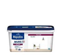 RIPOLIN - Peinture Intérieure Multi-Supports - Murs, Boiseries & Radiateurs - Ultra couvrante - Monocouche - Confort d'application - Aspect Velours - Blanc - 2,5L