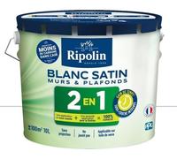 RIPOLIN Peinture blanche pour murs et plafonds avec sous-couche intégré - Blanc satin - 10 L