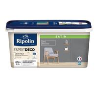 RIPOLIN - Peinture Intérieure Multi-Supports - Murs, Boiseries & Radiateurs - Ultra-Couvrante - Lessivable - Application Facile - Ecolabel - Satin - 2,5L - Gris Ardoise