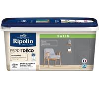 RIPOLIN Peinture Couleur Satin Ultra Couvrante pour Cuisine, Chambre, Salon, Salle, Entrée, Couloir - Gris ardoise