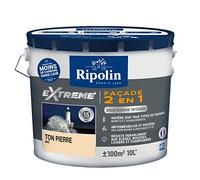 RIPOLIN - Peinture Façade 2 en 1 Extrême Extérieur - Sous-Couche Intégrée - Très Forte Adhérence - Protection Contre Micro-organismes - Résistance aux UV et Intempéries - Mat - 10 L - Ton Pierre