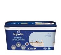 RIPOLIN Peinture Intérieure Cuisine et Bain Effet Perlant Bleu Maraone 2 L | Peinture Spécialement Conçue pour les Pièces Humides, Technologie 'effet Perlant', Grande Résistance aux Graisses