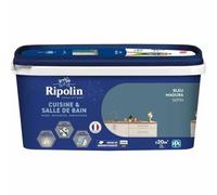 Ripolin - Peinture Intérieure Cuisine et Bain - Murs, Boiseries et Radiateurs - Adapté Pièces Humides - Effet Perlant - Lessivable - Haute Résistance - Bleu Madura - Satin - 2L