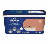 Ripolin - Peinture Intérieure Cuisine et Bain - Murs, Boiseries et Radiateurs - Adapté Pièces Humides - Effet Perlant - Lessivable - Haute Résistance - Ocre Nubie - Satin - 2L