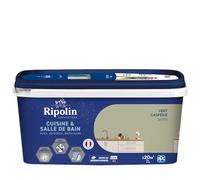 Ripolin - Peinture Intérieure Cuisine et Bain - Murs, Boiseries et Radiateurs - Adapté Pièces Humides - Effet Perlant - Lessivable - Haute Résistance - Vert Gaspesie - Satin - 2L