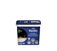 RIPOLIN - Peinture Intérieure Cuisine et Bain - Murs, Boiseries & Radiateurs - Adapté Pièces Humides - Effet Perlant - Lessivable - Haute Résistance - Noir Houvert - Satin - 0L75