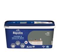 RIPOLIN - Peinture Intérieure Cuisine et Bain - Murs, Boiseries & Radiateurs - Adapté Pièces Humides - Effet Perlant - Lessivable - Haute Résistance - Vert Galane - Satin - 2L