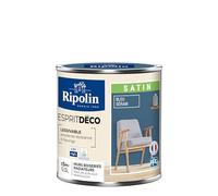 RIPOLIN - Peinture Intérieure Multi-Supports - Murs, Boiseries et Radiateurs - Ultra Couvrante - Lessivable - Application Facile - Ecolabel - Satin - 0.5L - Bleu Seram