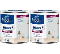 RIPOLIN - Peinture Intérieure Multi-Supports - Murs, Boiseries & Radiateurs - Ultra couvrante - Monocouche - Confort d'application - Aspect Velours - Gris Souris - 0,5L (Lot de 2)
