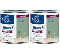 RIPOLIN - Peinture Intérieure Multi-Supports - Murs, Boiseries & Radiateurs - Ultra couvrante - Monocouche - Confort d'application - Aspect Velours - Vert Simsun - 0,5L (Lot de 2)