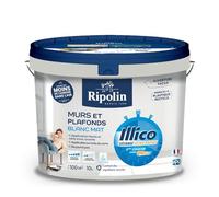 RIPOLIN - Peinture Intérieure Murs Plafonds Illico - Séchage Ultra Rapide - Acrylique - Haute Couvrance - Blanc - Mat - 10L