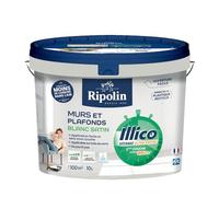 RIPOLIN - Peinture Intérieure Murs Plafonds Illico - Séchage Ultra Rapide - Acrylique - Haute Couvrance - Blanc - Satin - 10L